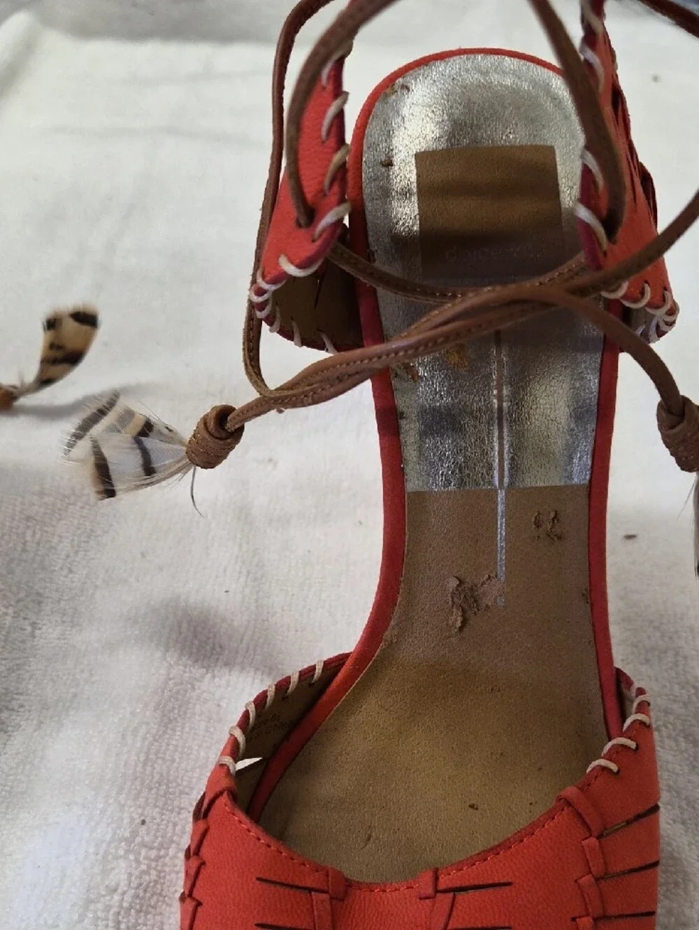 Dolce Vita Coral-Red Woven Lace-Up Heels Size 8.5
